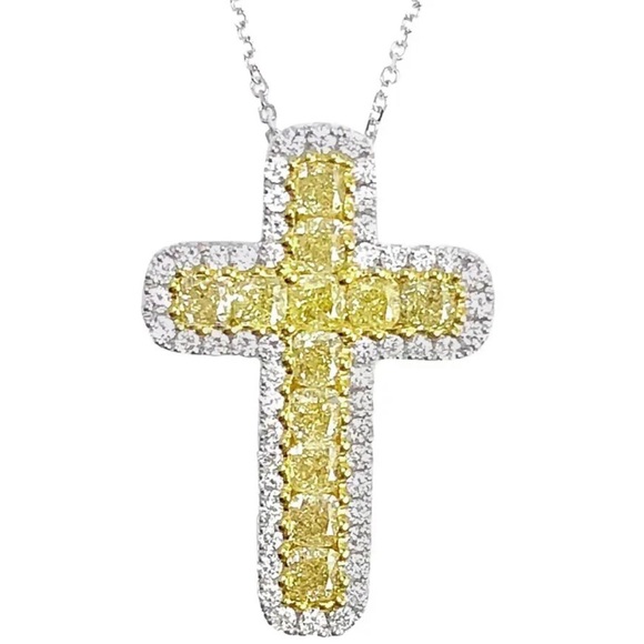 🎁 Yellow & Silver Cross Necklace - Picture 1 of 5